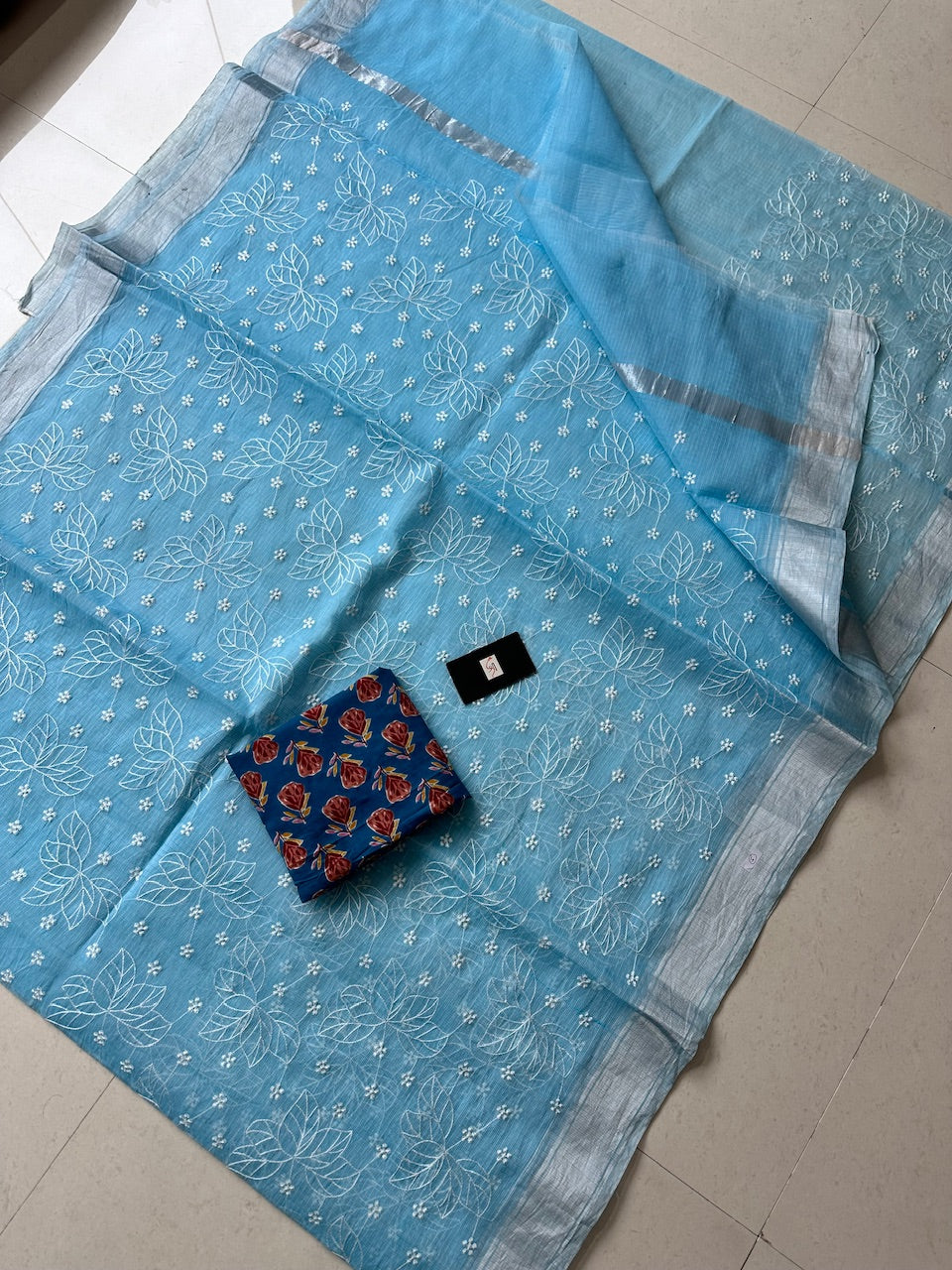 Embroidered Kota Cotton Doria Saree