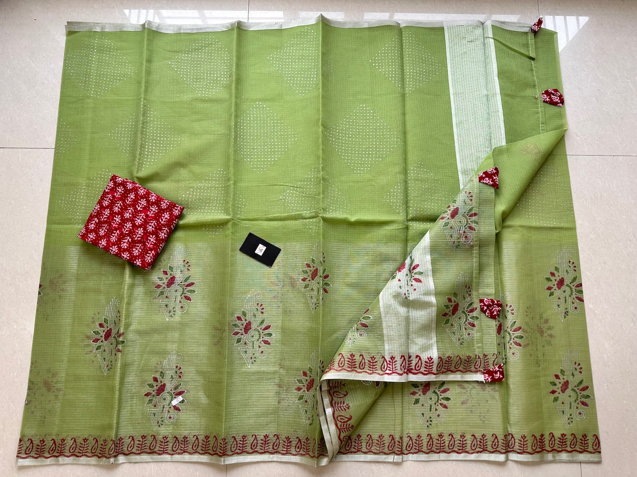 HandBlock Printed Kota Cotton Doria Tissue Saree