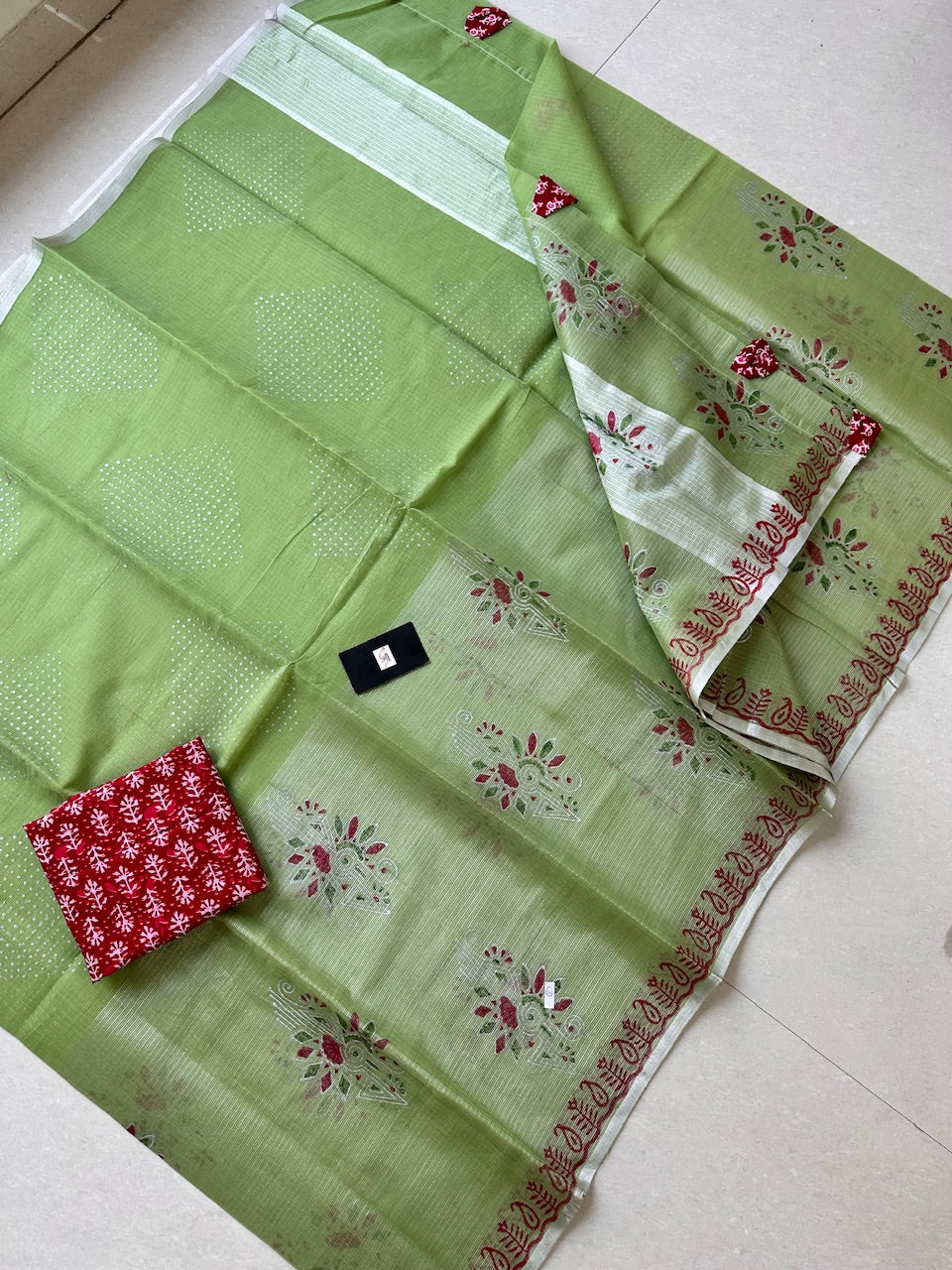 HandBlock Printed Kota Cotton Doria Tissue Saree