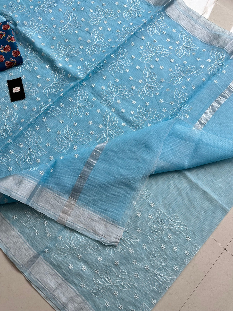 Embroidered Kota Cotton Doria Saree