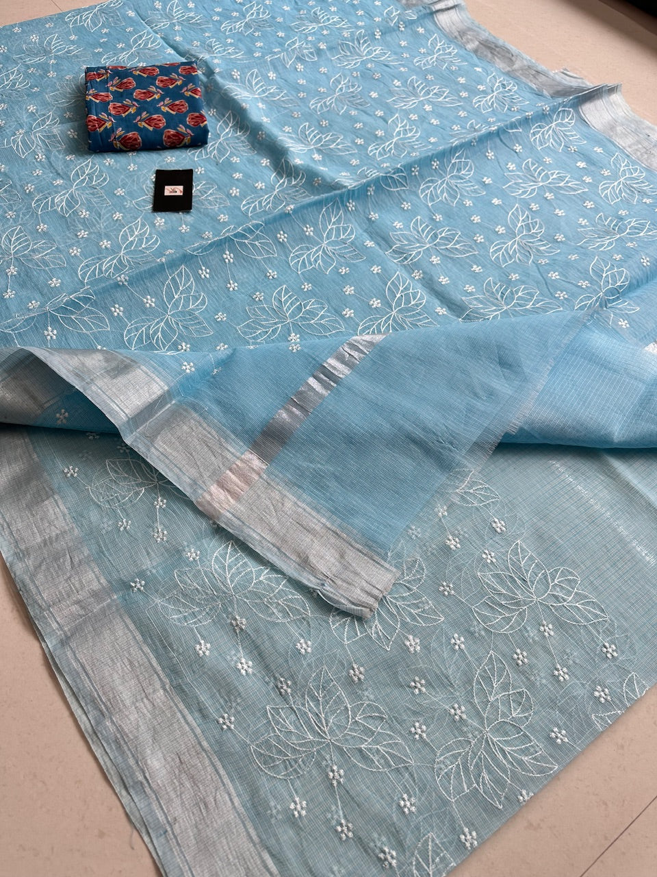 Embroidered Kota Cotton Doria Saree