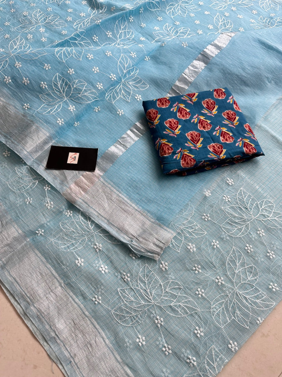 Embroidered Kota Cotton Doria Saree