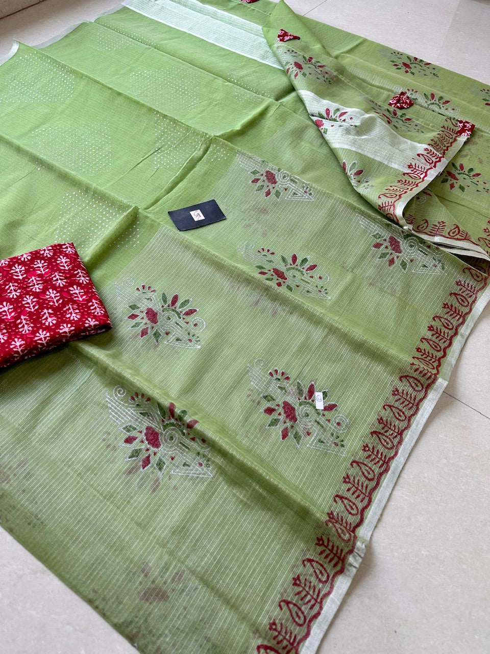 HandBlock Printed Kota Cotton Doria Tissue Saree