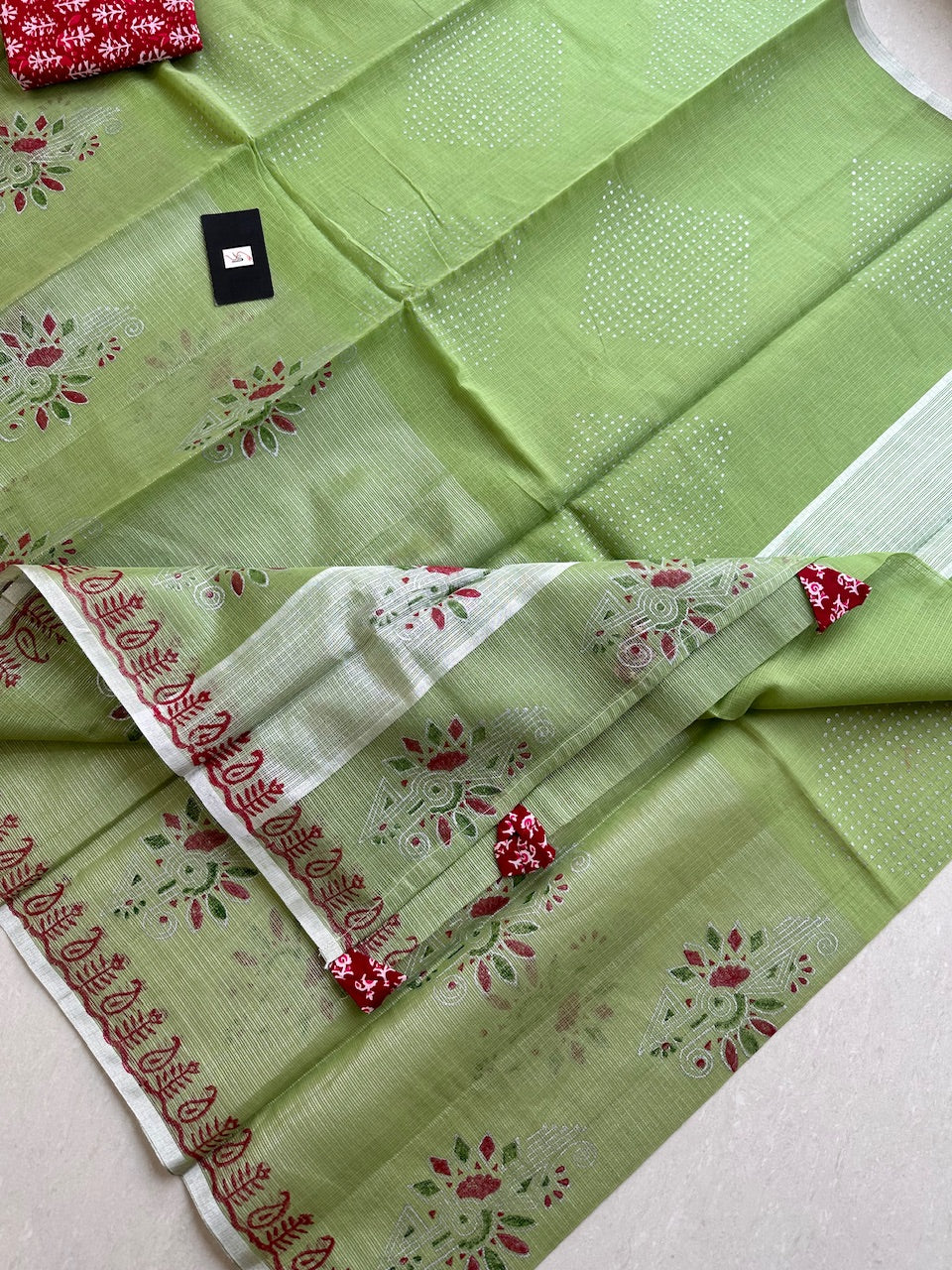 HandBlock Printed Kota Cotton Doria Tissue Saree