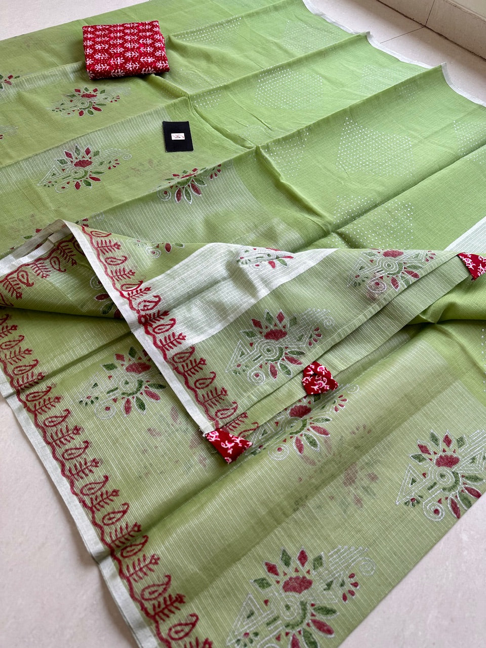 HandBlock Printed Kota Cotton Doria Tissue Saree