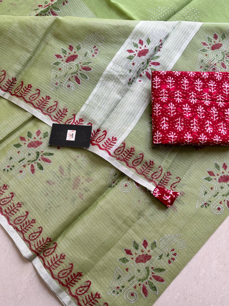 HandBlock Printed Kota Cotton Doria Tissue Saree