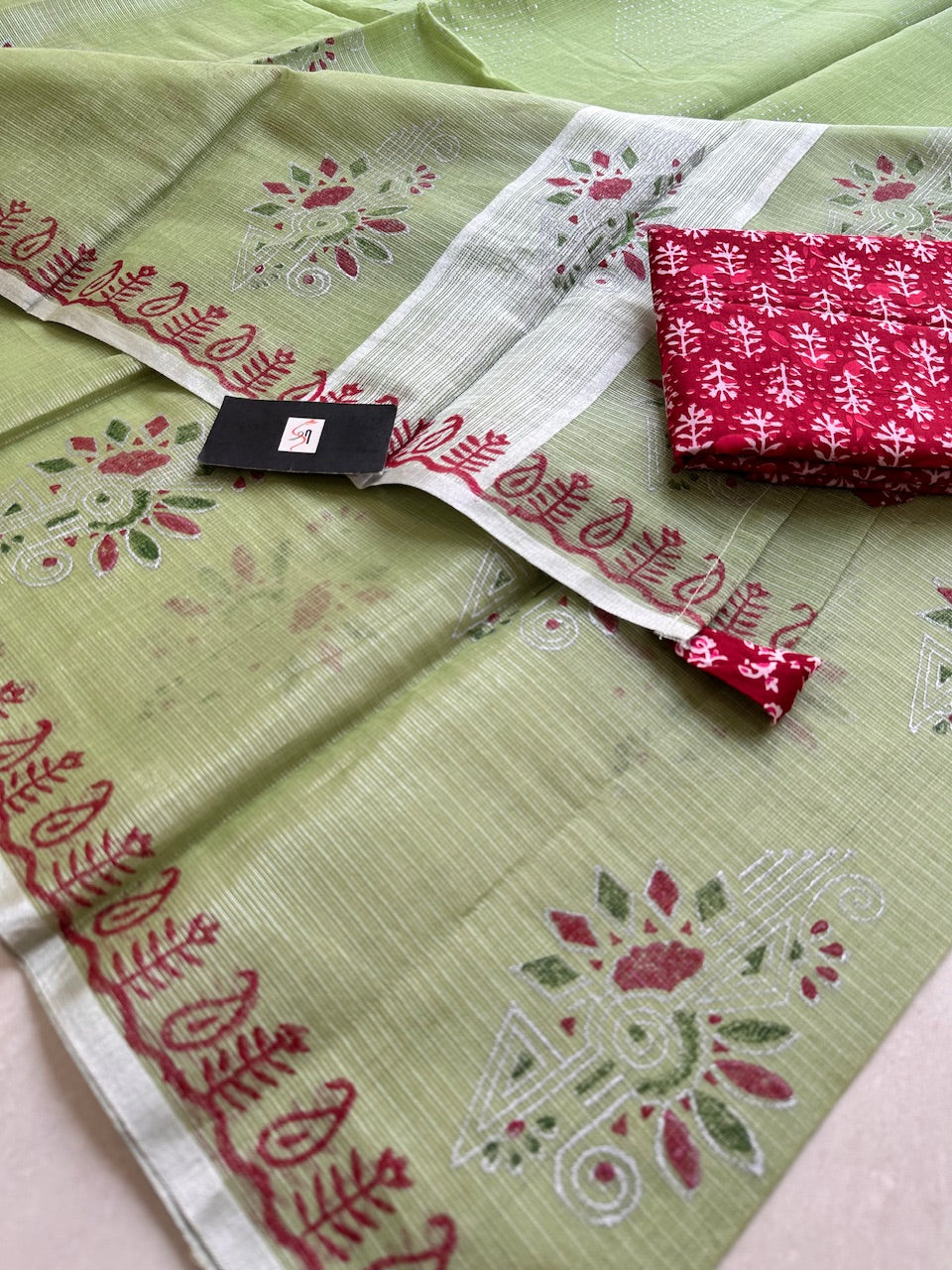 HandBlock Printed Kota Cotton Doria Tissue Saree