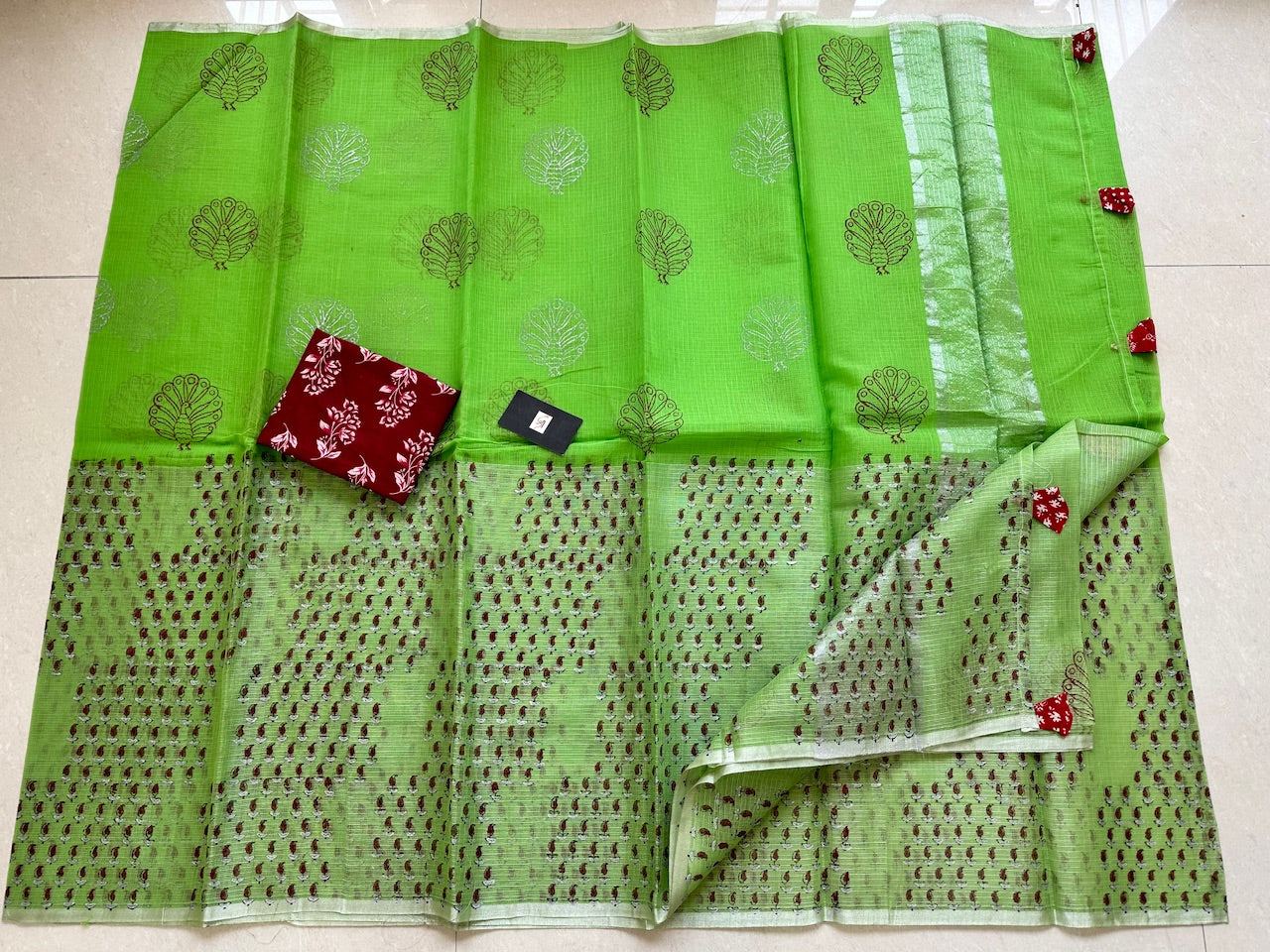 HandBlock Printed Kota Cotton Half Doria Half Tissue  Saree