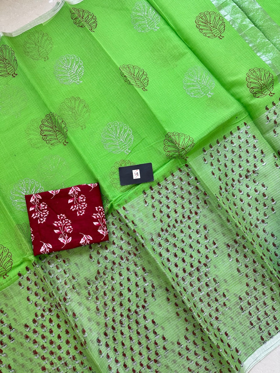 HandBlock Printed Kota Cotton Half Doria Half Tissue  Saree