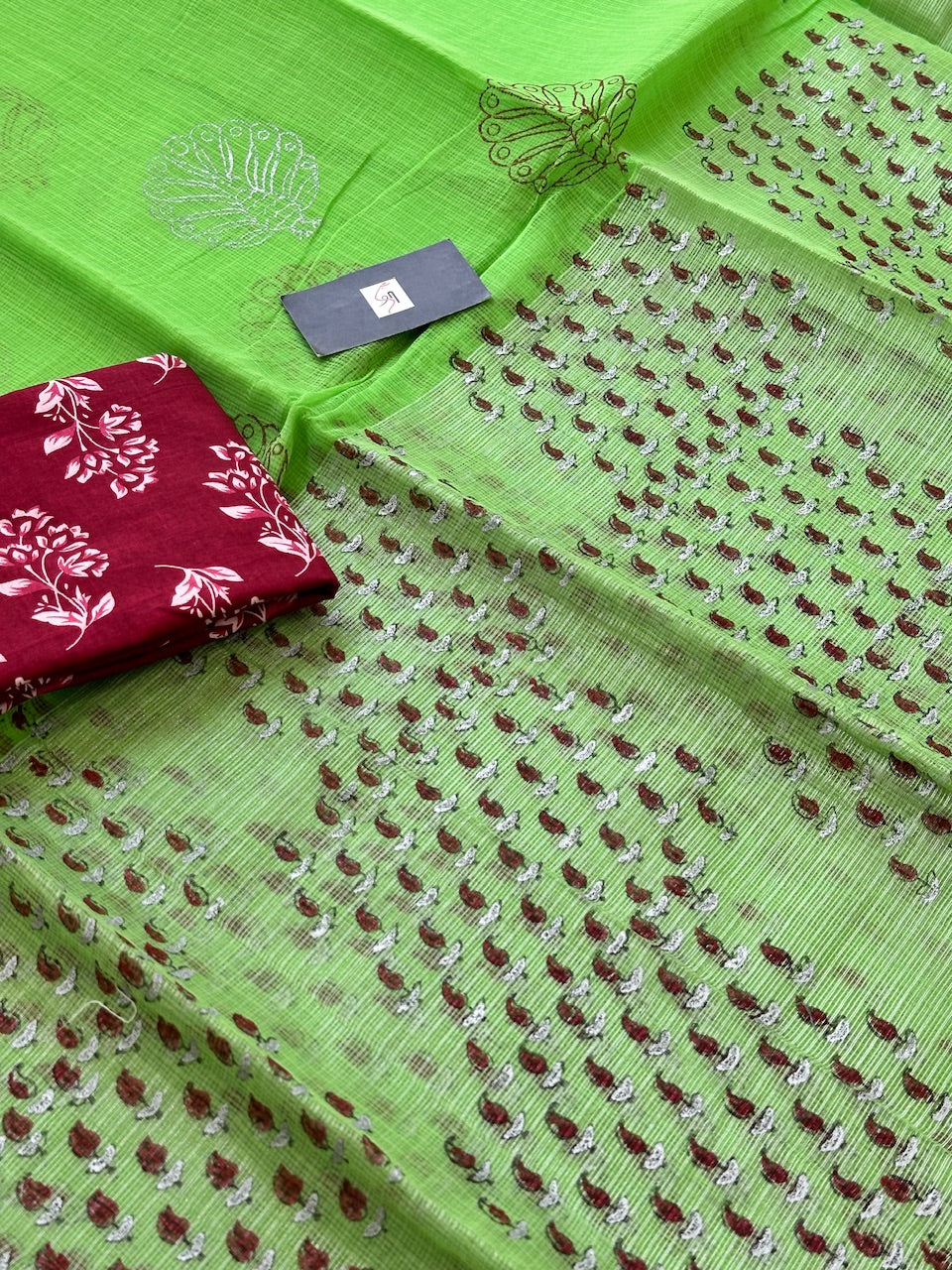 HandBlock Printed Kota Cotton Half Doria Half Tissue  Saree