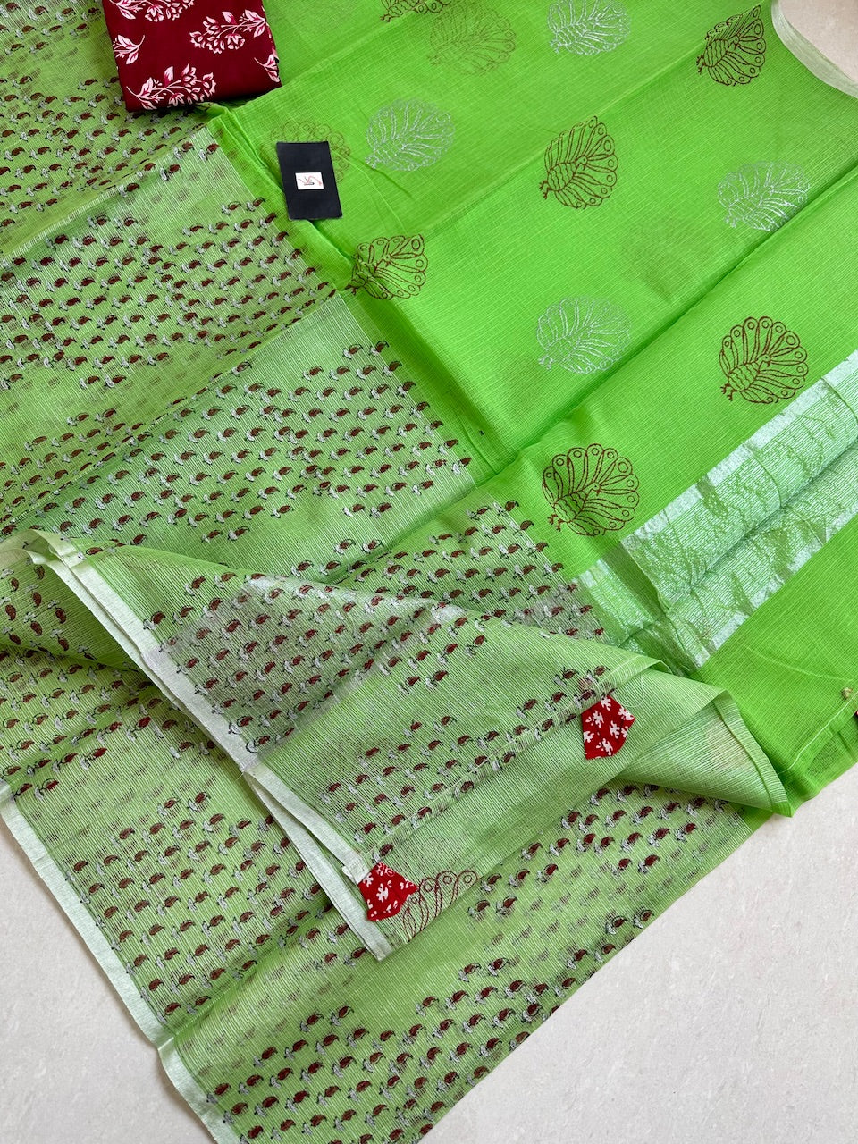 HandBlock Printed Kota Cotton Half Doria Half Tissue  Saree