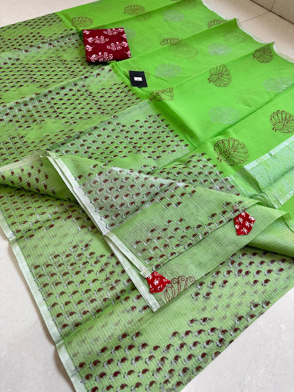 HandBlock Printed Kota Cotton Half Doria Half Tissue  Saree