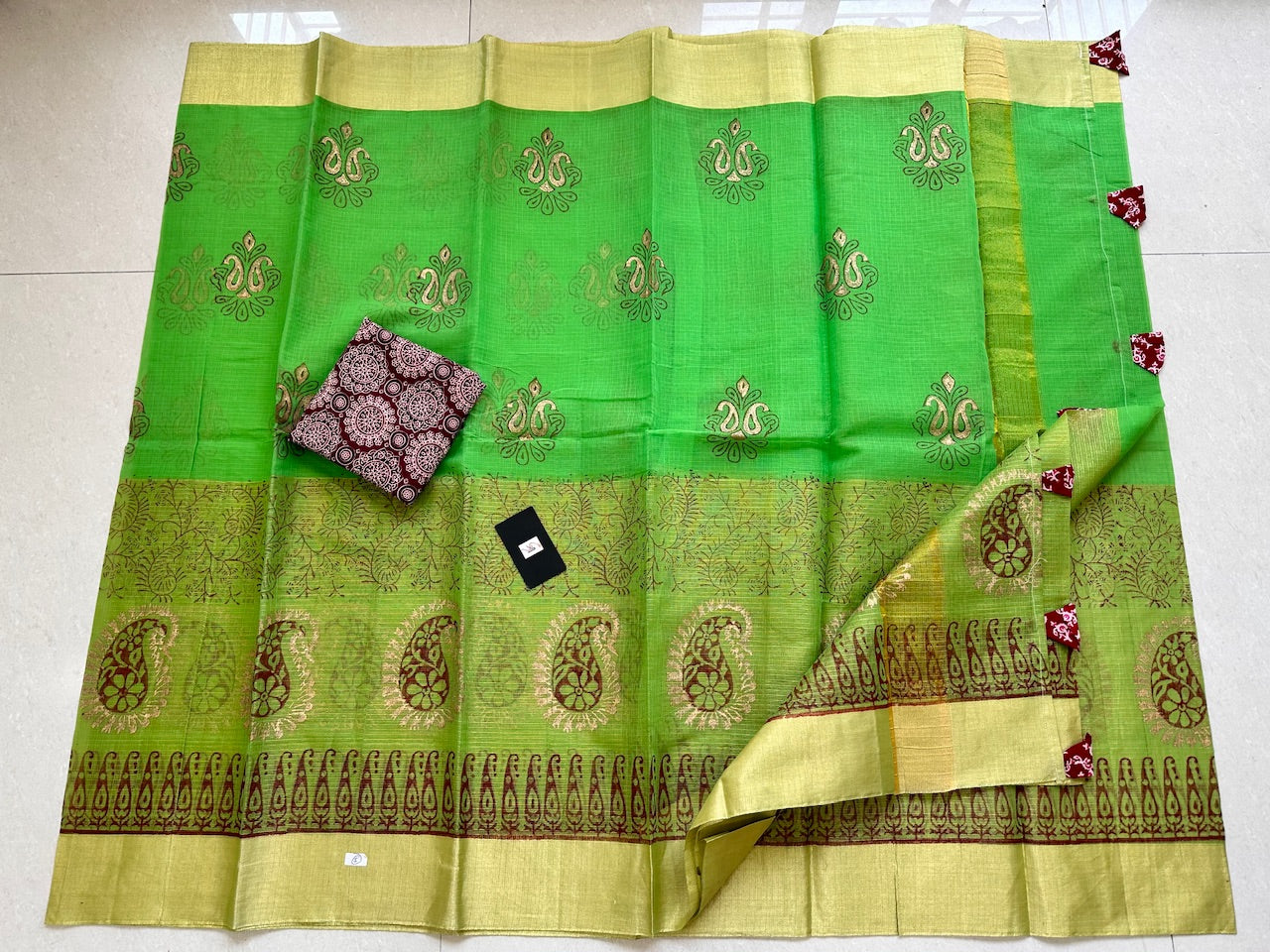 HandBlock Printed Kota Cotton Half Doria Half Tissue  Saree