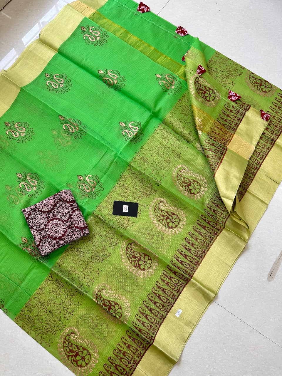 HandBlock Printed Kota Cotton Half Doria Half Tissue  Saree