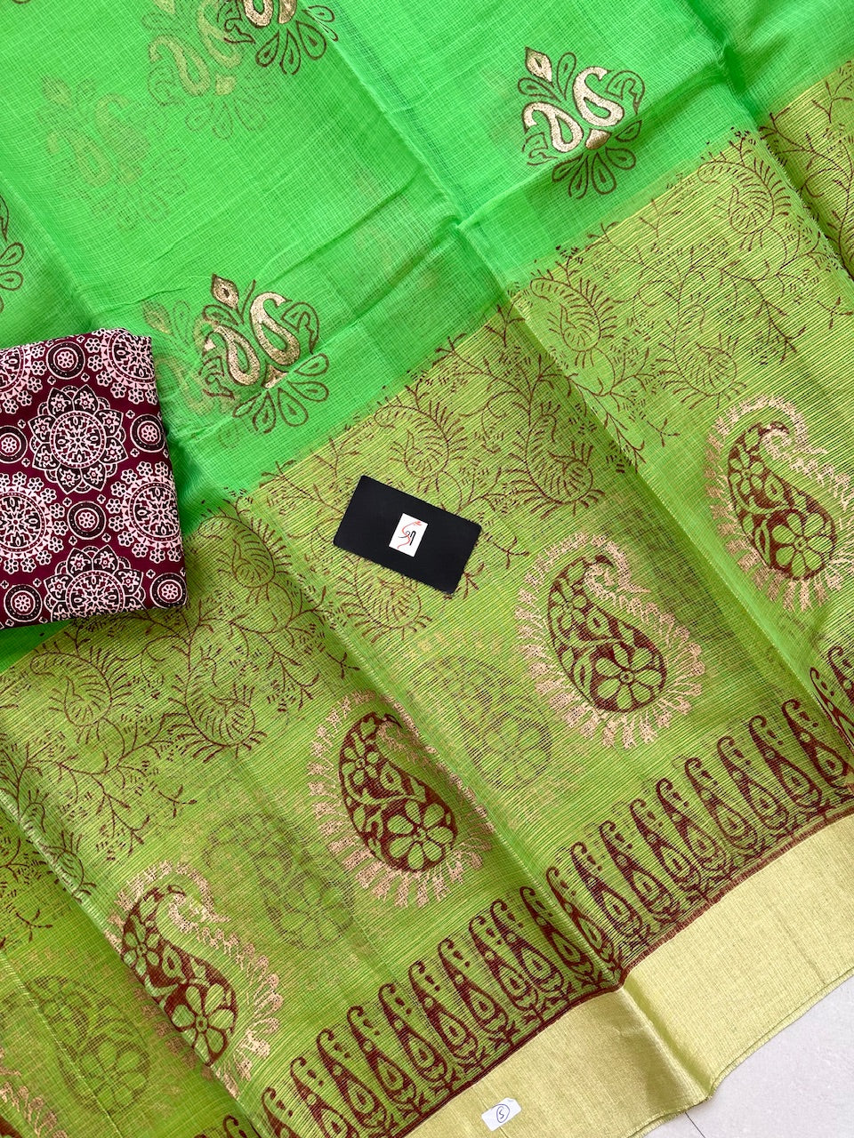 HandBlock Printed Kota Cotton Half Doria Half Tissue  Saree