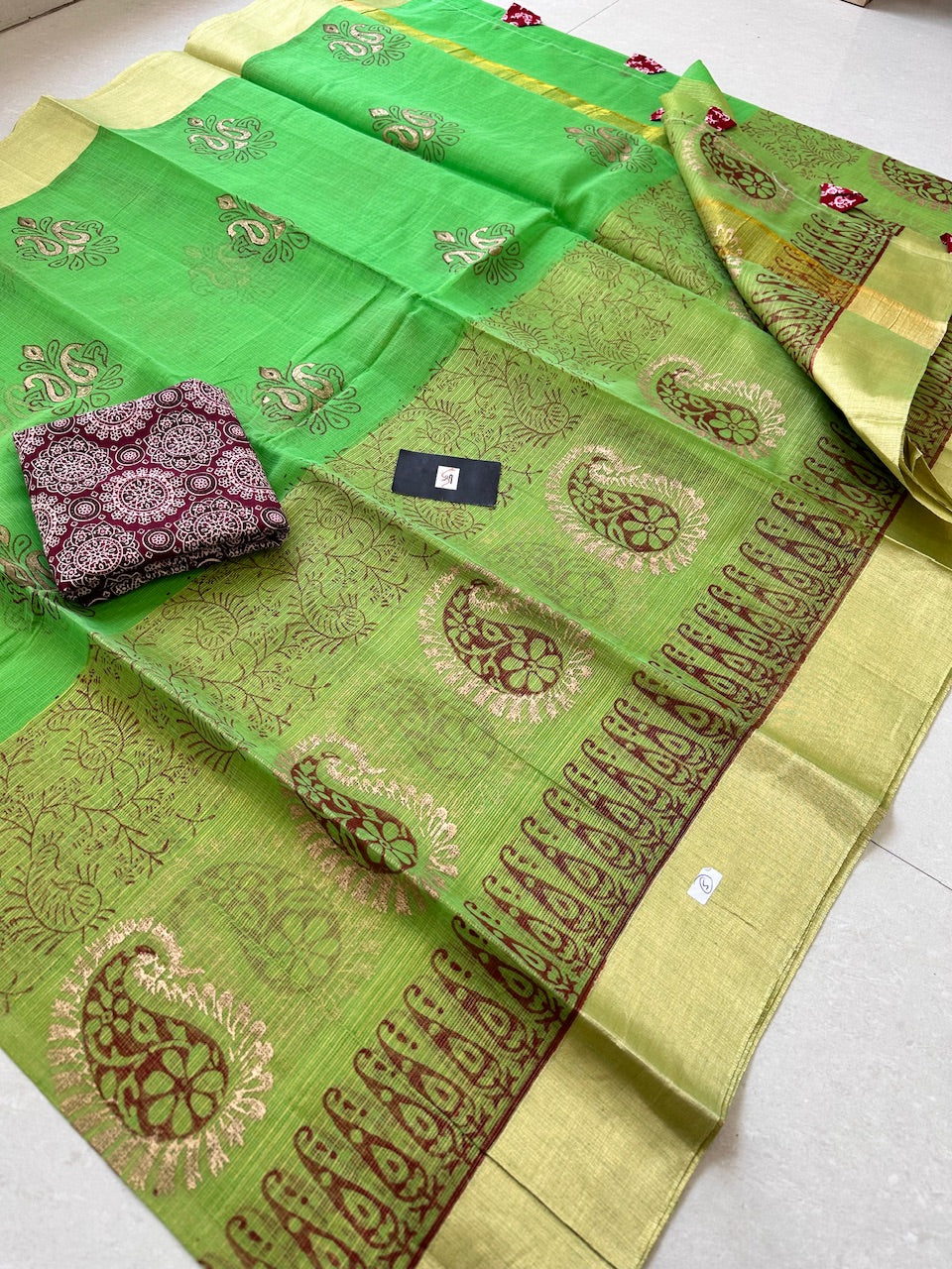 HandBlock Printed Kota Cotton Half Doria Half Tissue  Saree