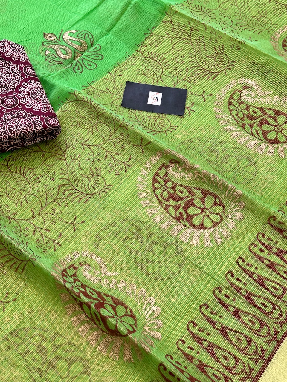 HandBlock Printed Kota Cotton Half Doria Half Tissue  Saree