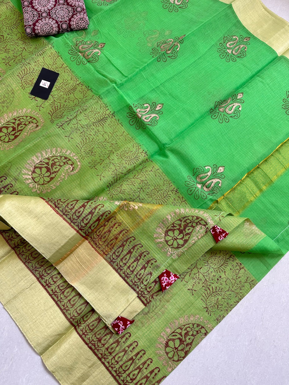 HandBlock Printed Kota Cotton Half Doria Half Tissue  Saree