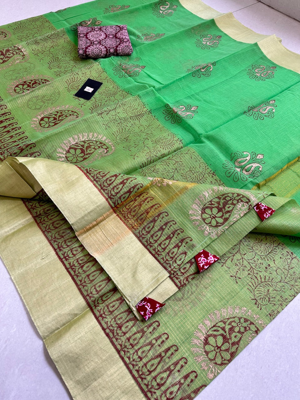 HandBlock Printed Kota Cotton Half Doria Half Tissue  Saree