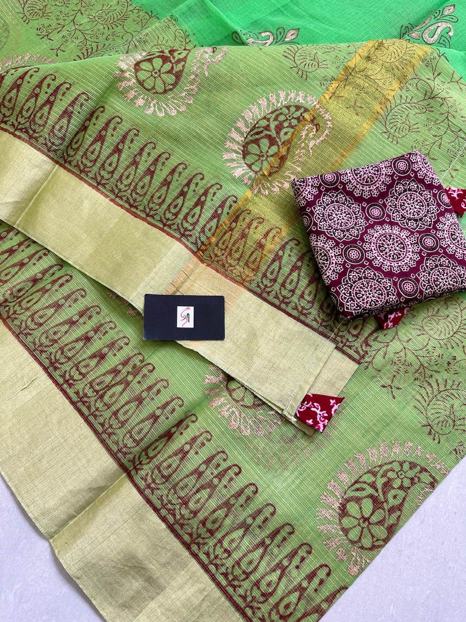 HandBlock Printed Kota Cotton Half Doria Half Tissue  Saree