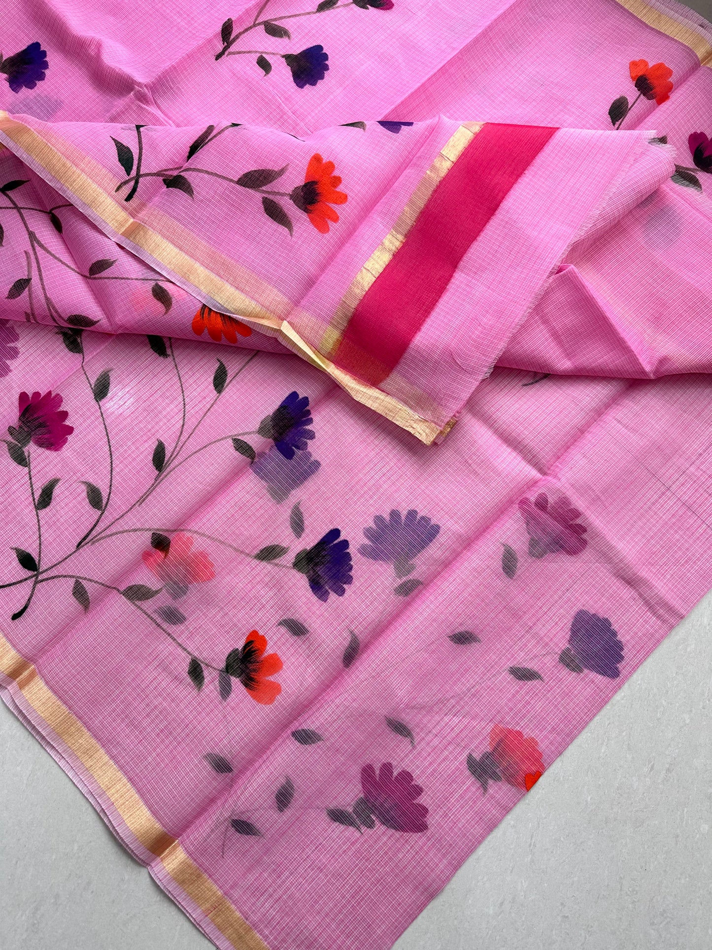 Handpainted Kota Cotton Doria Saree