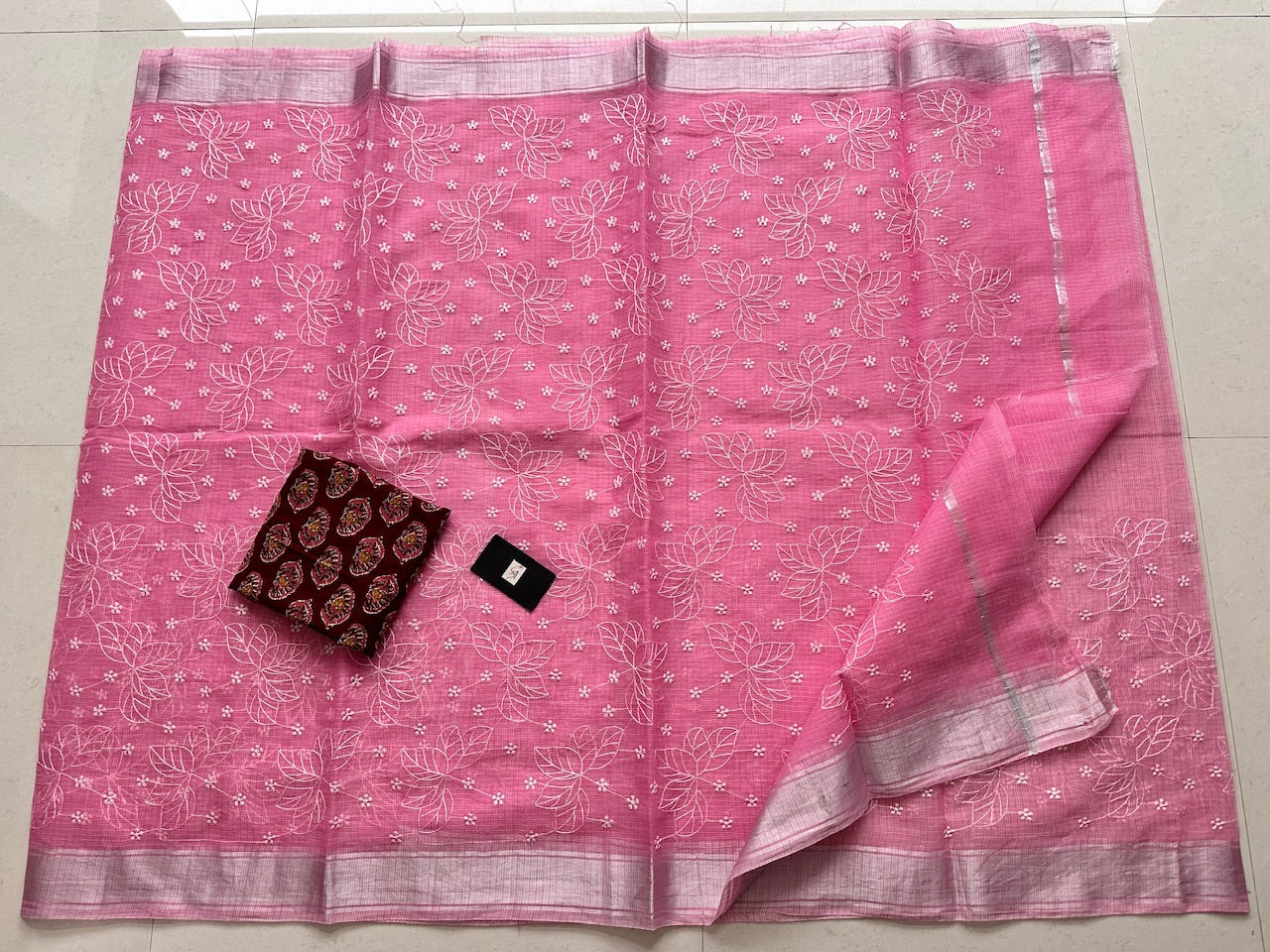 Embroidered Kota Cotton Doria Saree