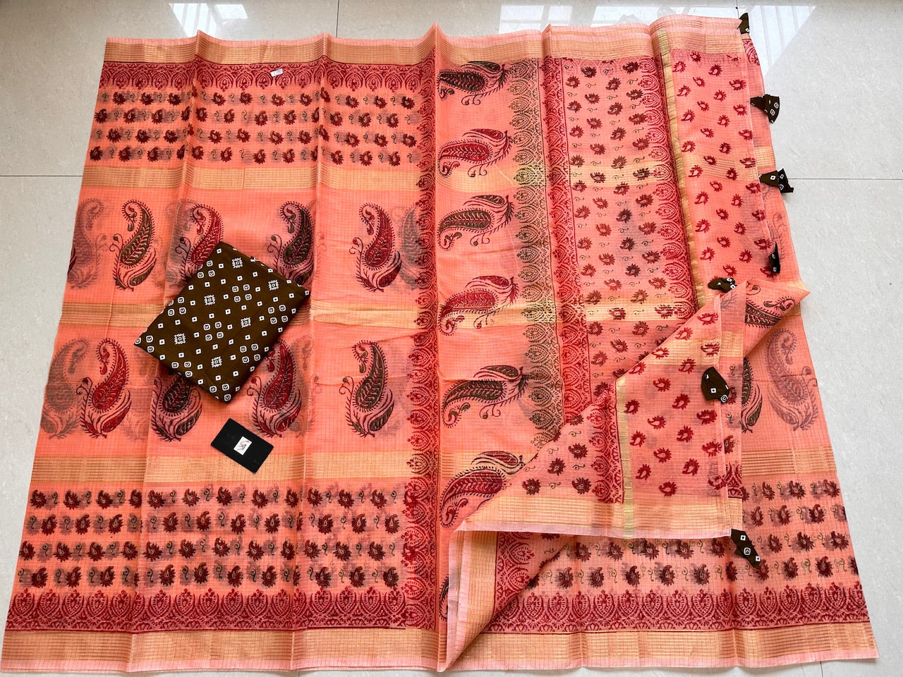 HandBlock Printed Kota Cotton Doria Saree