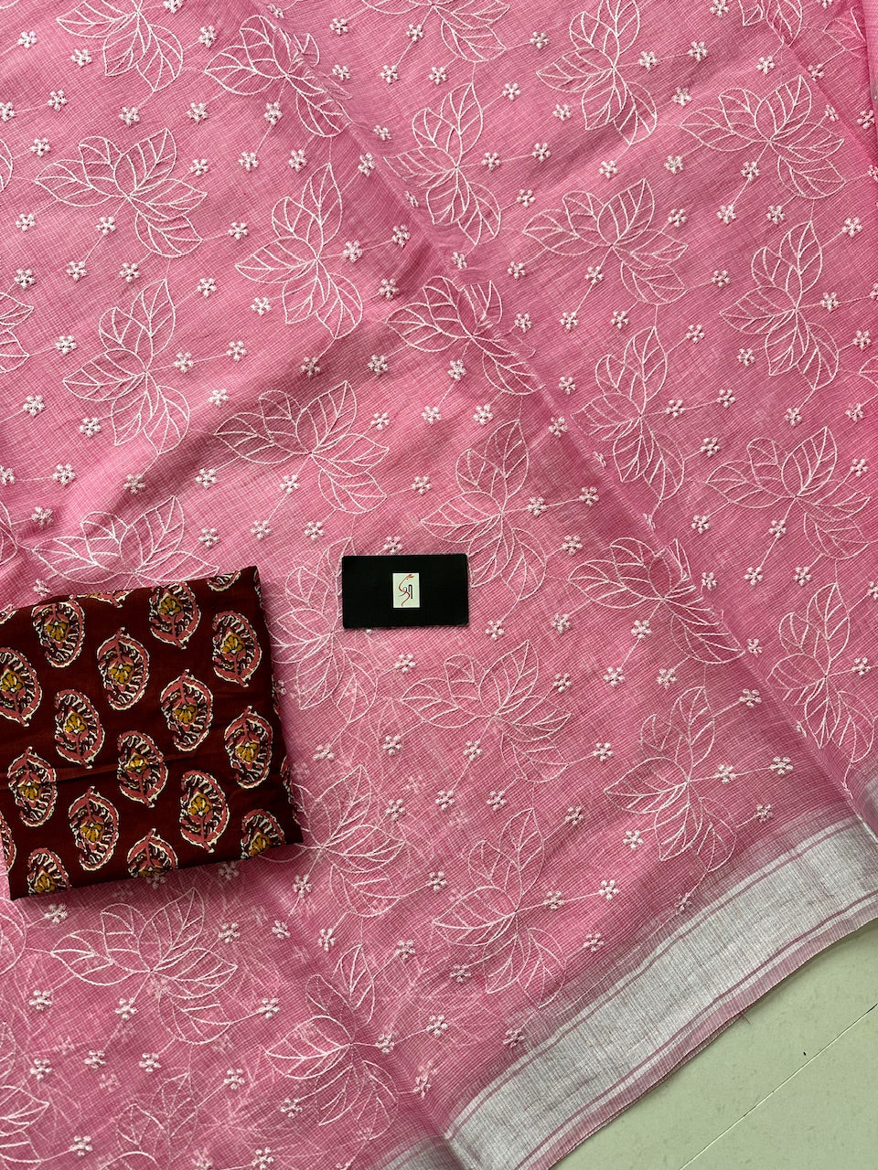 Embroidered Kota Cotton Doria Saree