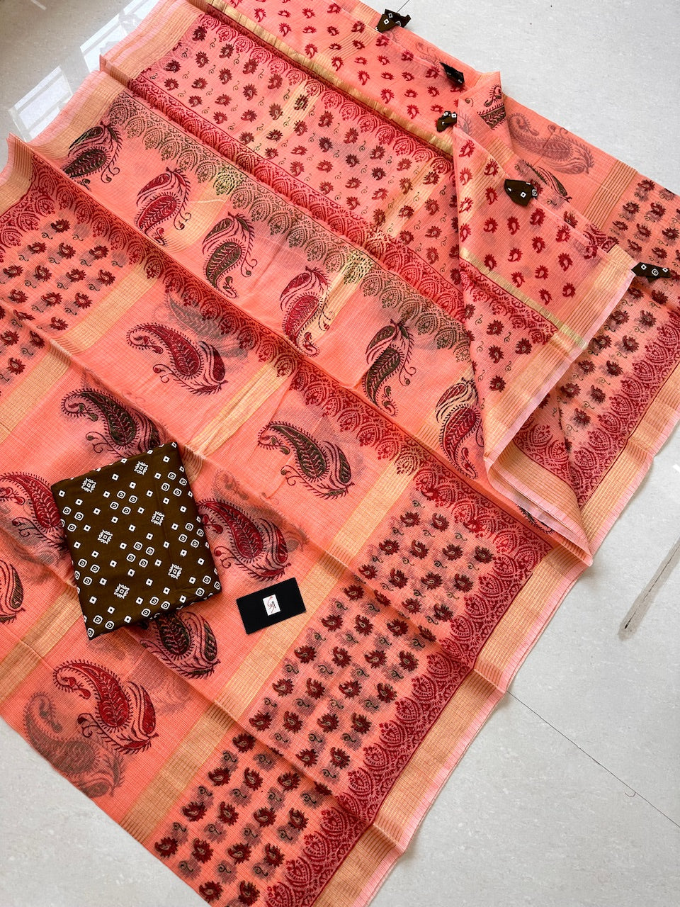 HandBlock Printed Kota Cotton Doria Saree