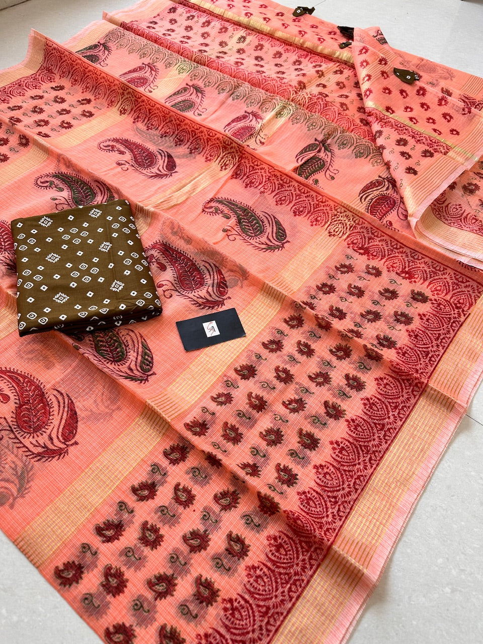 HandBlock Printed Kota Cotton Doria Saree