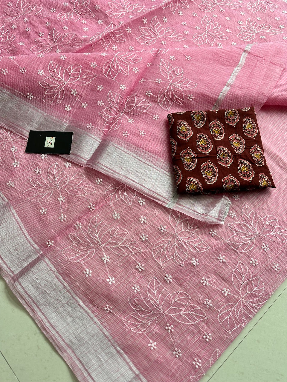 Embroidered Kota Cotton Doria Saree