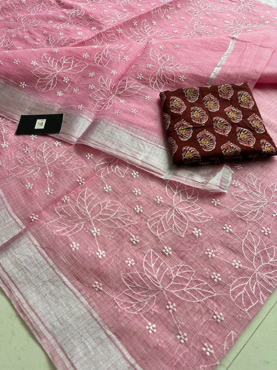 Embroidered Kota Cotton Doria Saree