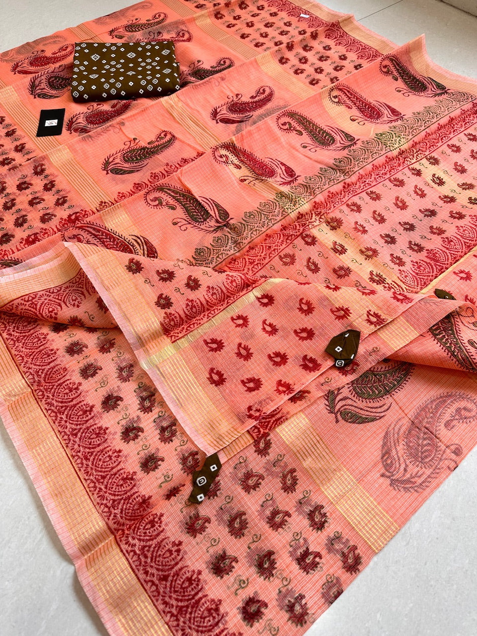 HandBlock Printed Kota Cotton Doria Saree