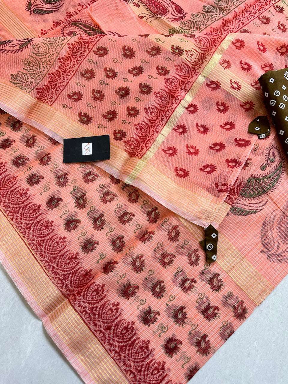 HandBlock Printed Kota Cotton Doria Saree