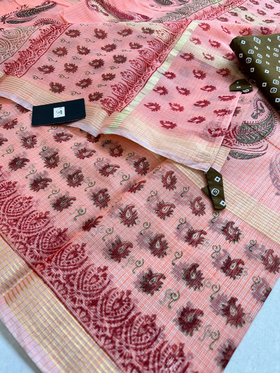 HandBlock Printed Kota Cotton Doria Saree