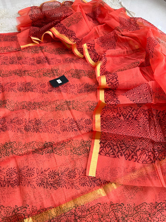 Handblock Printed Kota Cotton Doria Top N Dupatta