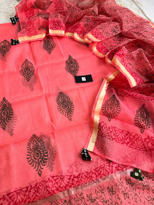 HandBlock Printed Kota Cotton Doria Top N Dupatta