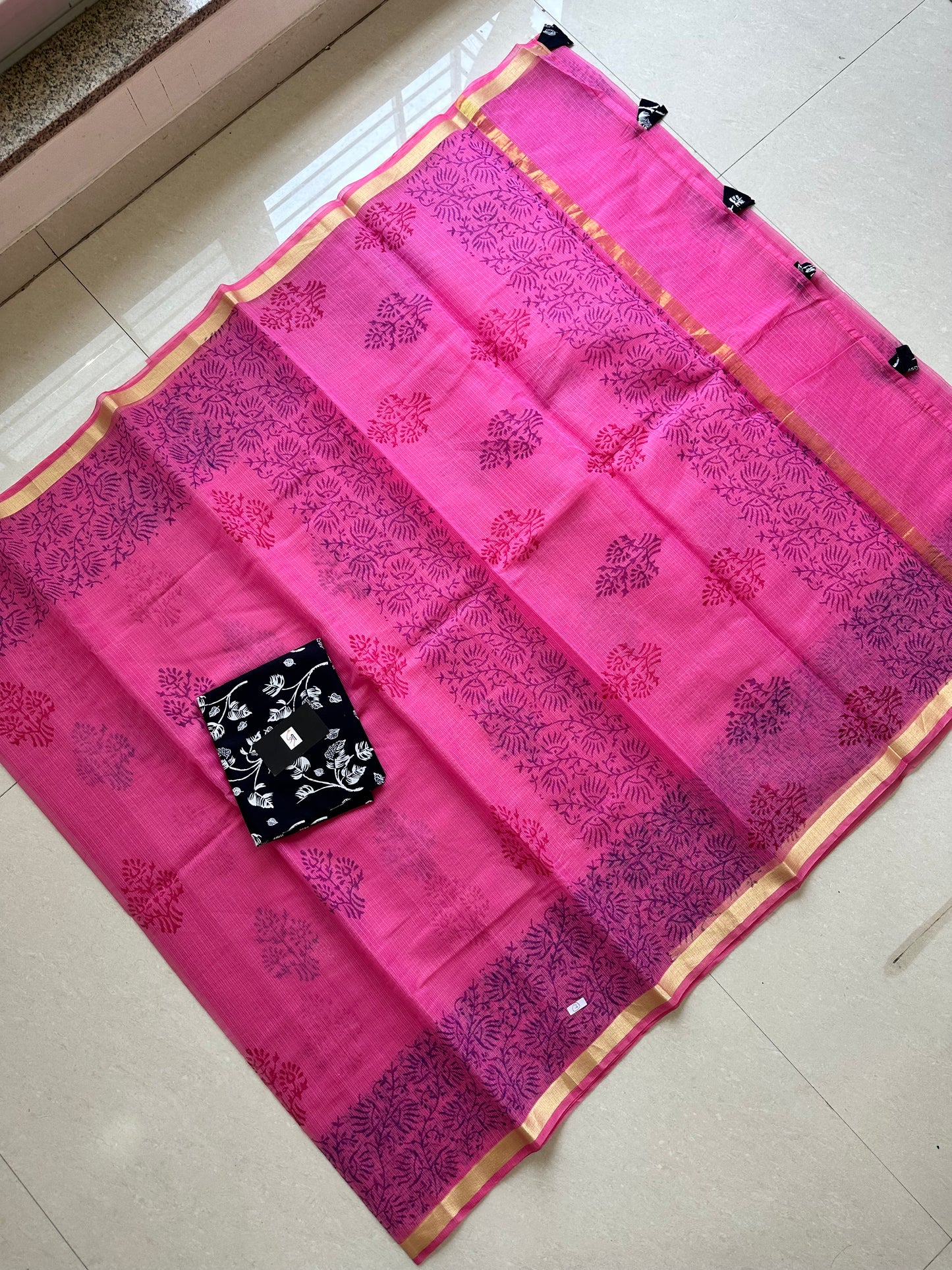 HandBlock Printed Kota Cotton Doria Saree