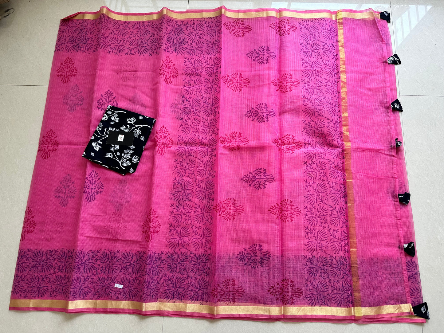 HandBlock Printed Kota Cotton Doria Saree