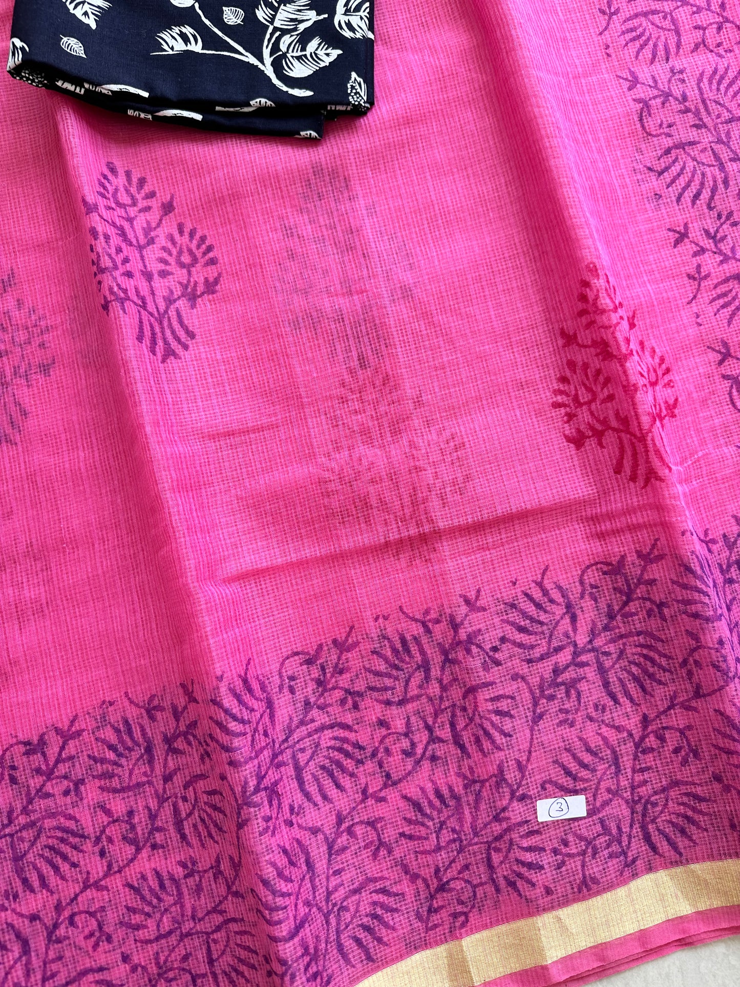 HandBlock Printed Kota Cotton Doria Saree