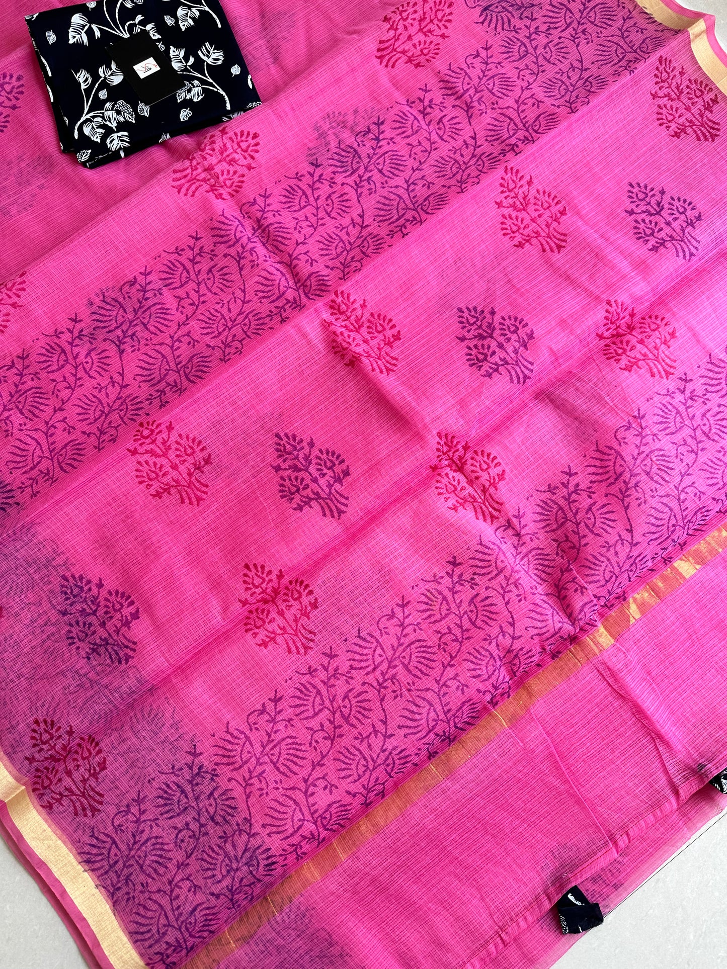 HandBlock Printed Kota Cotton Doria Saree