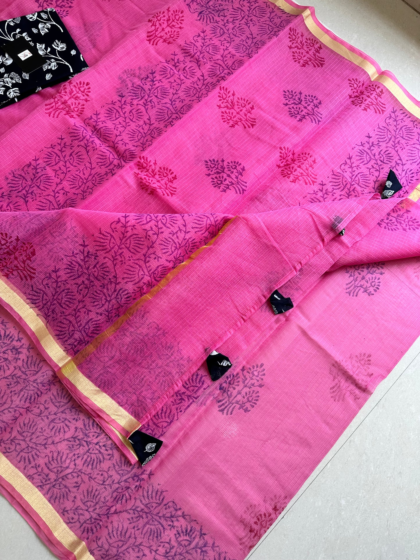 HandBlock Printed Kota Cotton Doria Saree