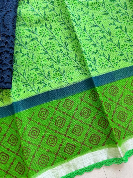 HandBlock Printed Kota Cotton Doria Saree