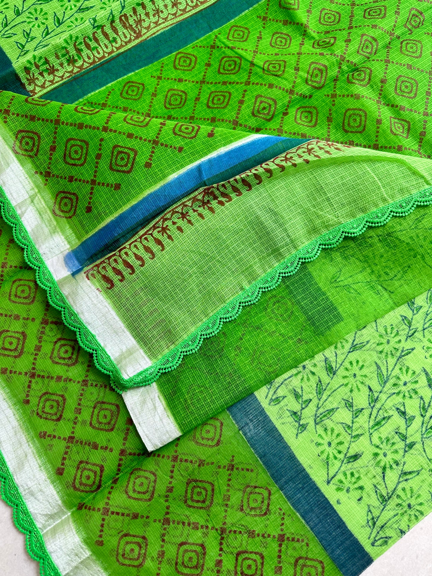 HandBlock Printed Kota Cotton Doria Saree