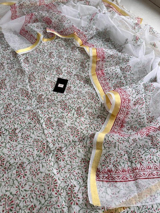 HandBlock Printed Kota Cotton Doria Top N Dupatta (Suit)