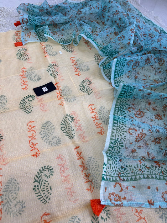 HandBlock Printed Kota Cotton Doria Top N Dupatta (Suit)