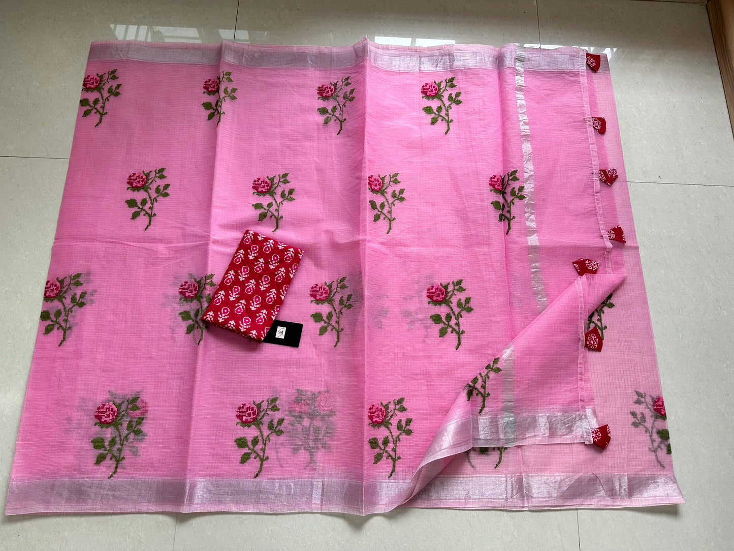 Embroidered Kota Cotton Doria Saree