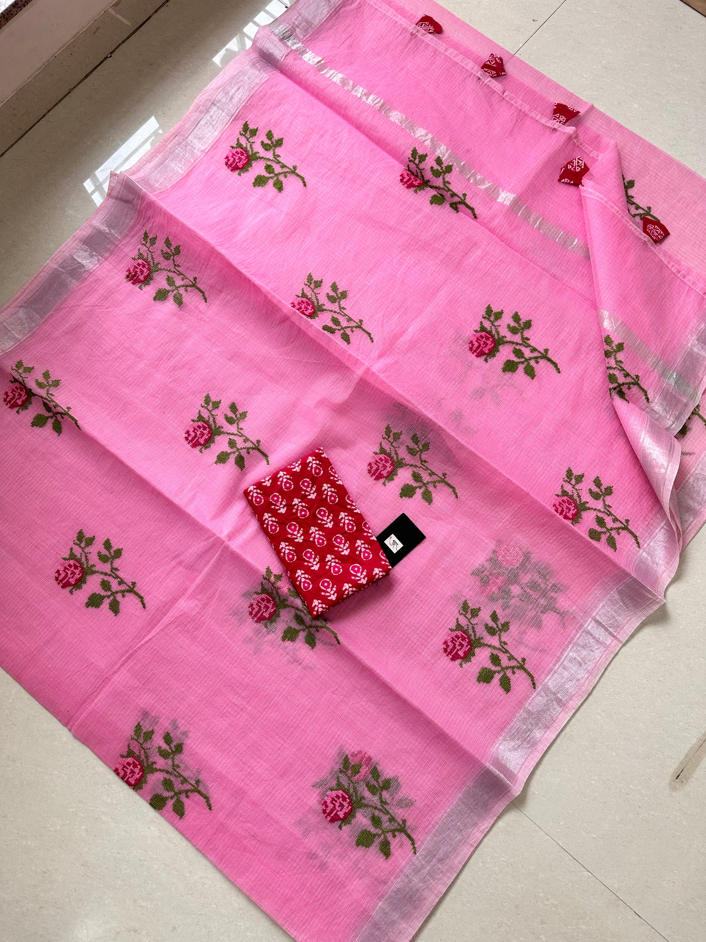 Embroidered Kota Cotton Doria Saree