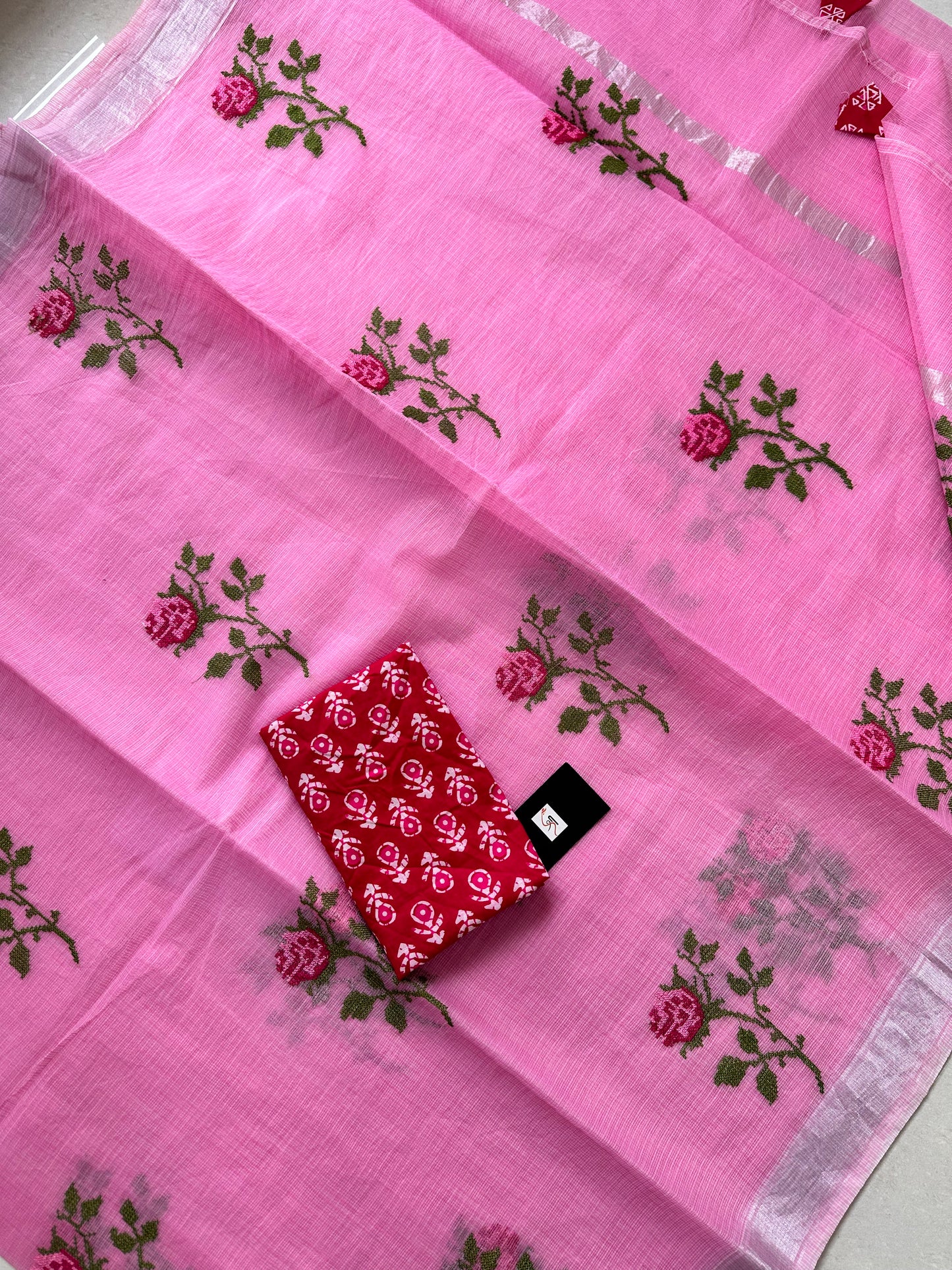 Embroidered Kota Cotton Doria Saree