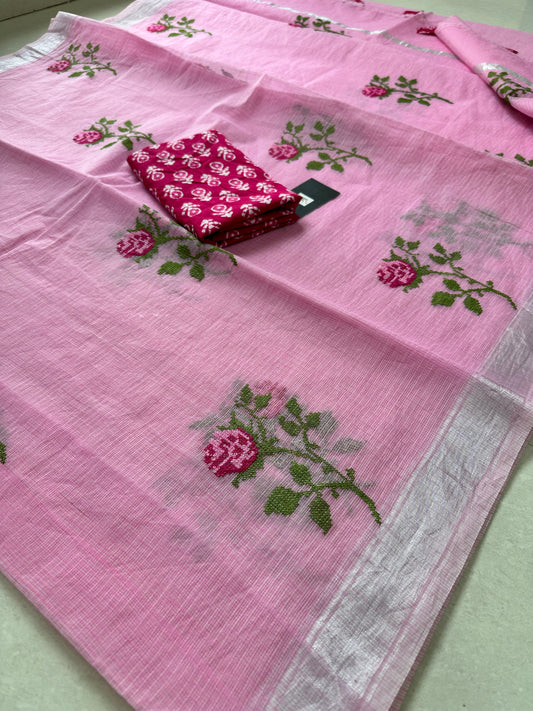 Embroidered Kota Cotton Doria Saree